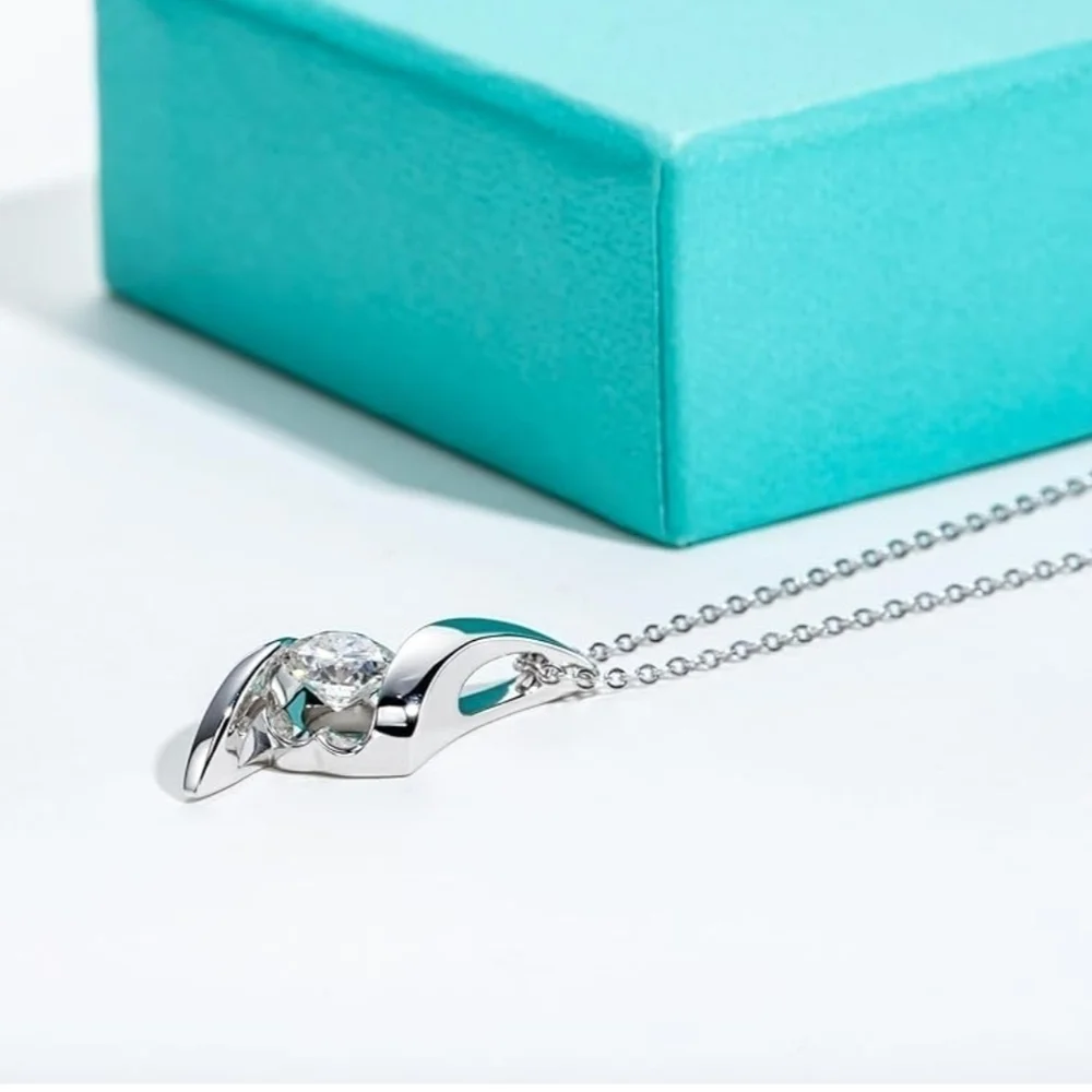 Certified 18k White Gold Pendant Necklace 1CT Moissanite Diamond S925 Elegant